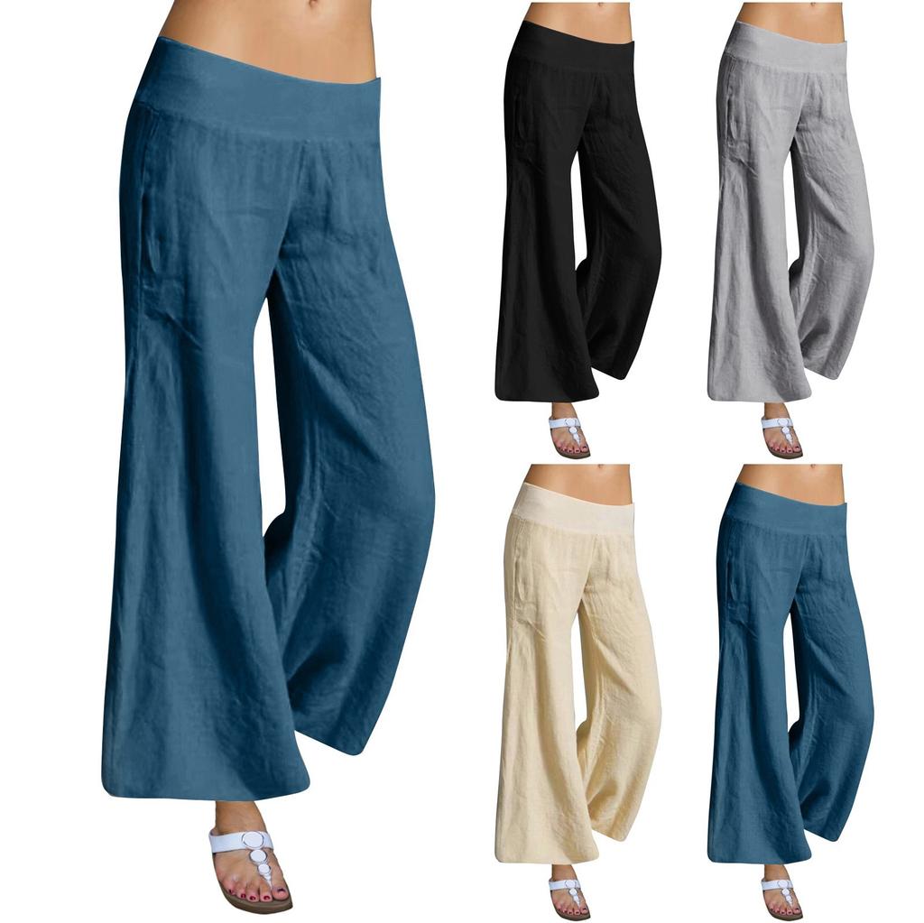 Women's Fashionable Temperament Elegant Casual Solid Color Loose Large Size Casual Flared Cotton And Cropped Pants