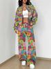 Casual Fashion Autumn and Winter New European and American Women's Clothing Color Flower Printing Suit Women