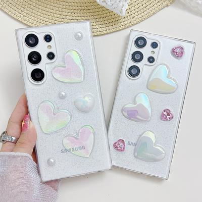 Custodia per telefono trasparente con colla a goccia con cuore d'amore per Samsung S24 S23 S22 Ultra S21 FE Nota 20 iPhone 15 Pro Max 14 Pro 13 12 11 Cover antiurto