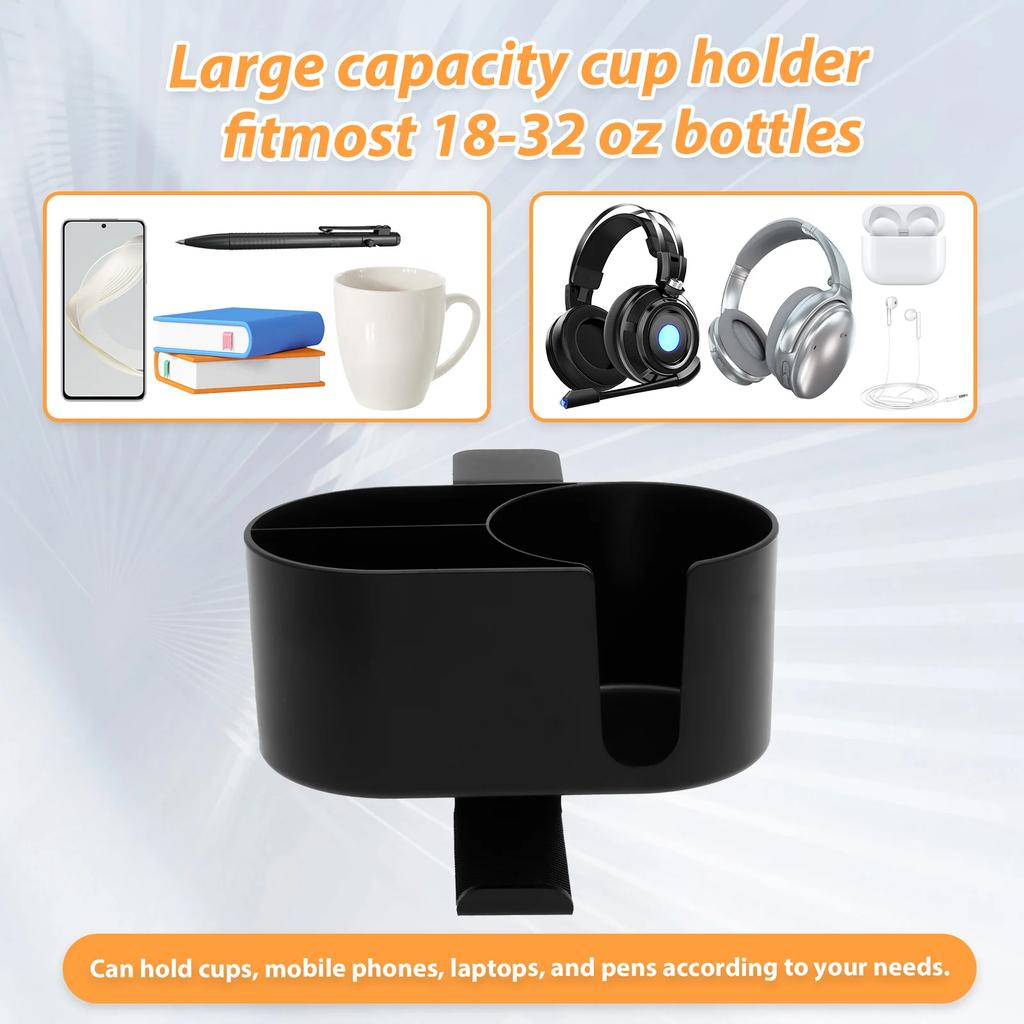 4 in 1 Desk Cup Holder Clamp on Under Desk Headphone Hanger Versatile Easy to Install Cup Holder for Coffee Mugs Water Bottles