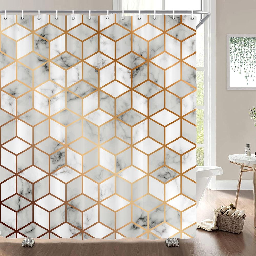 1 pack of print shower curtain polyester cloth modern geometry pattern bathroom curtains with hooks Home decoration curtain