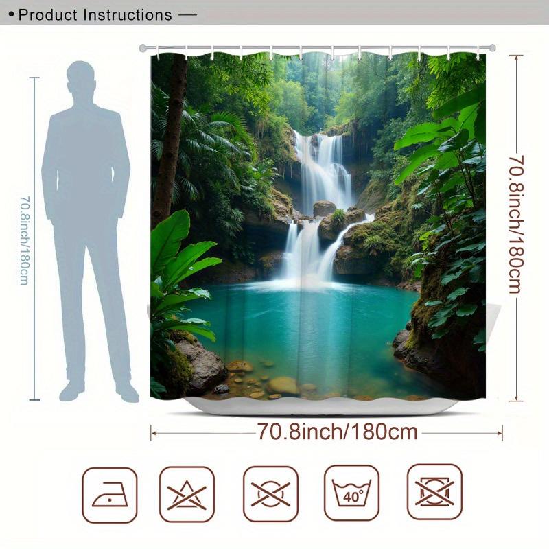 1 Stück ein Duschvorhang mit einem tropischen Wasserfallmotiv mit üppig grünen Pflanzen und plätscherndem Wasser, das in einen türkisfarbenen P