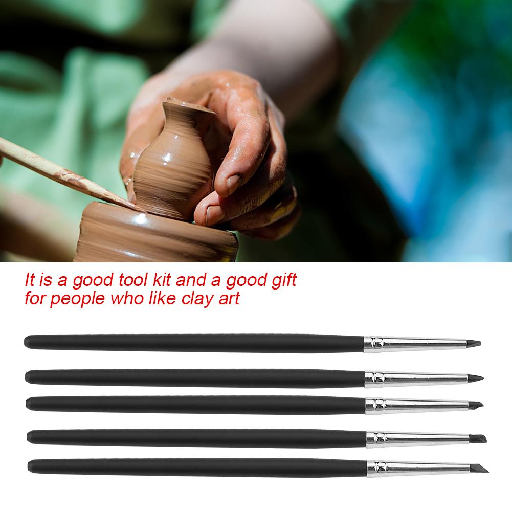 5pcsCelsiusset Silicone Soft Head Clay Pottery Moulding Pen   Craft Tool(black head)
