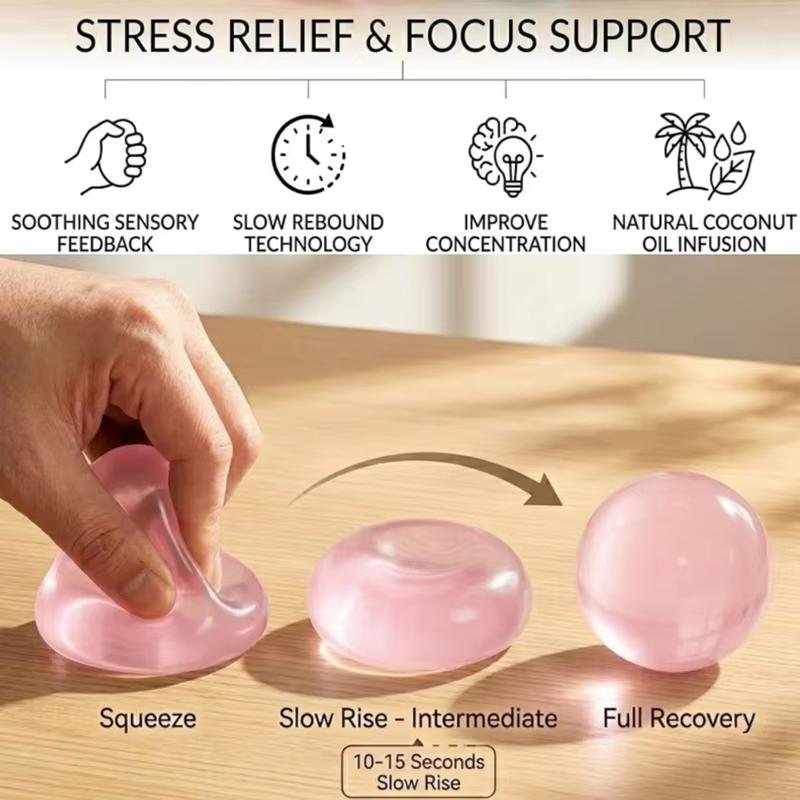 Balles Sensorielles à Presser Gelée Transparente 1 Pièce Jouet Fait Main Non Toxique à l'Huile de Coco pour Enfants Adultes Réduction du Stress Jeu