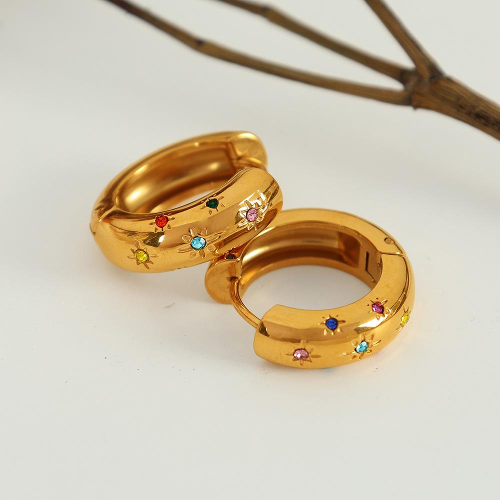 Ins Colored Diamond Earrings Titanium Steel Personality Niche Shining Dance Earrings Octagram Ear Buckle Women