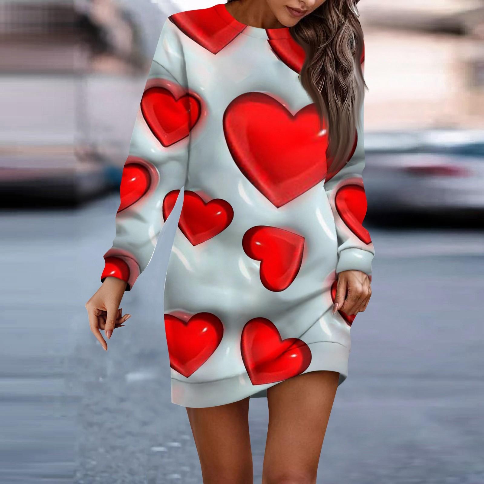 

Женское повседневное платье с круглым вырезом и длинными рукавами на День святого Валентина для пар XL