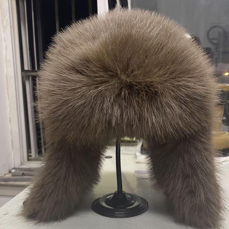 Women's Windproof Faux Fur Plush Winter Hat with Ear Muffs