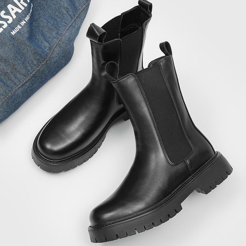 Mode Dicke Sohle High Top Herrenschuhe Leder Mode Stiefeletten Klassische Chelsea Boots Lässige Business Laufschuhe Mann Reise Botas