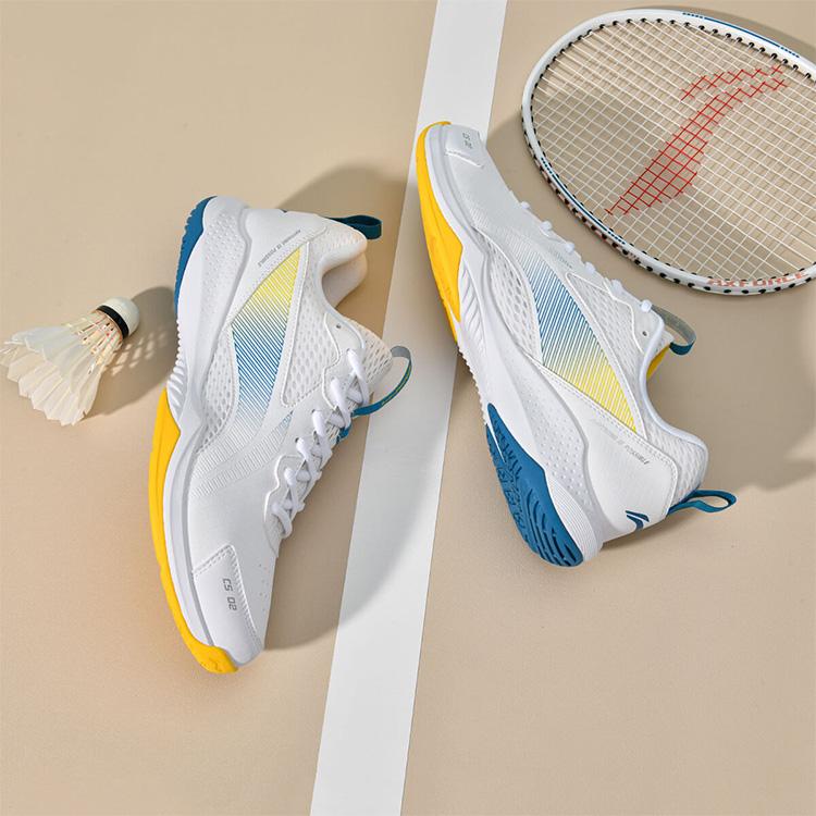 Li Ning Badminton-Schuhe Unisex Niedrig geschnitten Standard Weiß/Leuchtend Gelb AYTU011-2