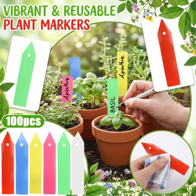 4-Inch Reusable Plastic Plant Labels For Garden Seedlings Vegetables Flowers Etc. Gardening Organization Set 100pc 3ml