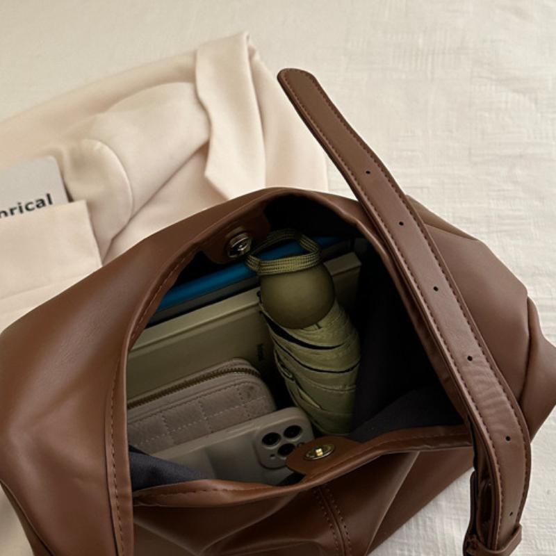 Korean Style Commute Shoulder Bag Retro Large Capacity Pu Leather Tote Bag Solid Color Minority Design Women's Underarm Bag