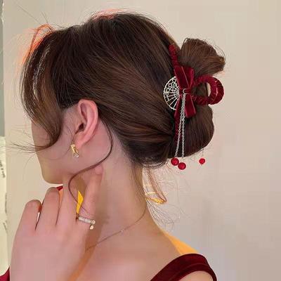 Elegant Lady Red Bowknot Hair Claws Double Sided Fan Bow Hair Clips Vintage Hair Accessories Women Hairpins