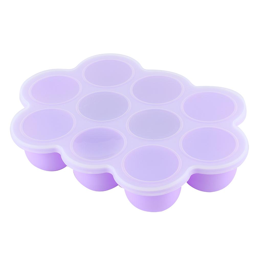Silicone Food   Tray 10 Holes Reusable Container with Lid for Homemade Baby Food(Blue )