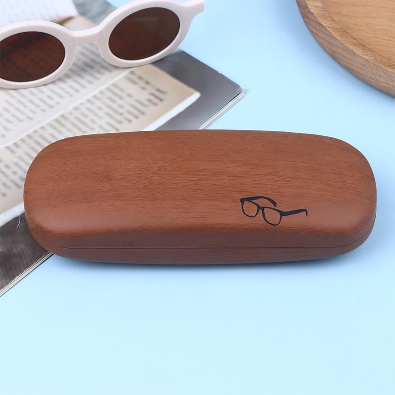 1Pc Pu Leather Eyeglass Box Wood Grain Hard Kit Holder Metal Reading Glasses Case For Men And Women Pu Leather Eyeglass Box