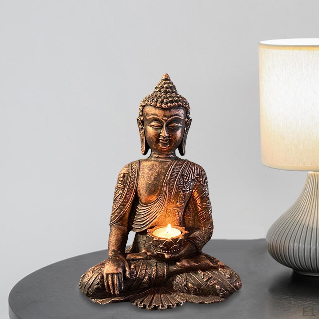Buddha Holder Tabletop Tealight Decor Statues Collectible Figurines for Relaxing Gift