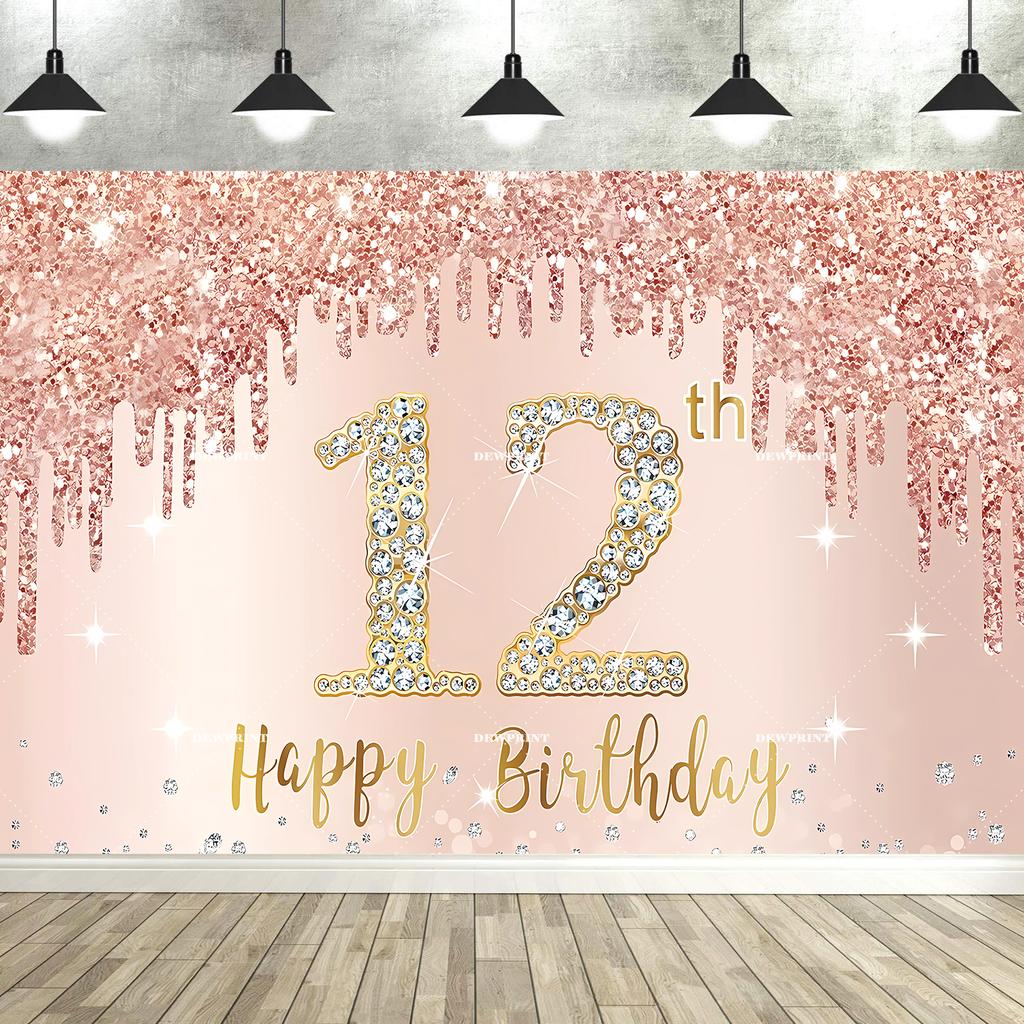 Rose Gold Glücklicher 18. Geburtstag Party Hintergrund Glitzer Diamant Geburtstag Hintergrund Mädchen Süß Geburtstagsparty Banner Fotografie