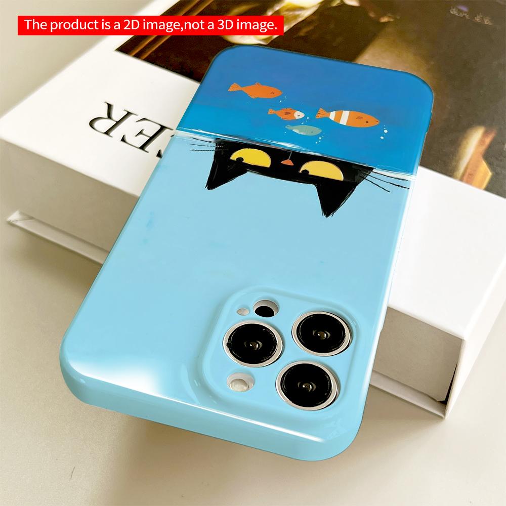 Black Cat Swimming with Fish in Blue Water All inclusive film hard phone case, compatible with iPhone 18 Pro Max 17 16 15 14 13 12 11