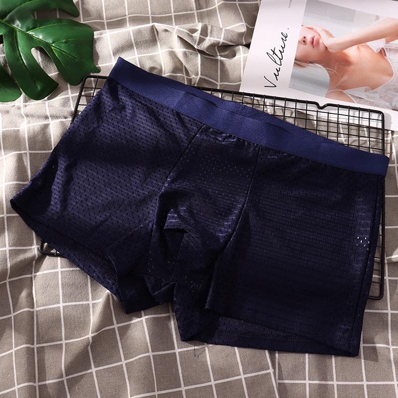 Men's Breathable Ice Silk Mesh Boxer Briefs - Mid-Waist, Comfortable Fit for All Ages