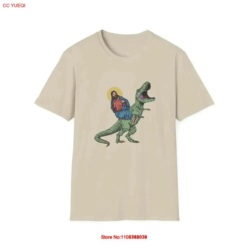 Jesus And T Rex Funny Shirt Religious Animal Design Vintage Fashion Casual Streetwear Versatile Designer Clothes