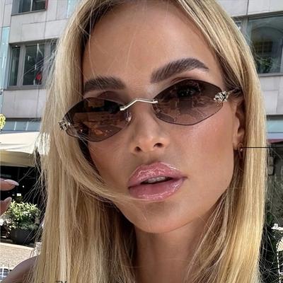 Sunglasses For Women Retro Brand Design Metal Small Diamond Frame Vintage Rhombus Rimless Shades Men Glasses  New In Fashion