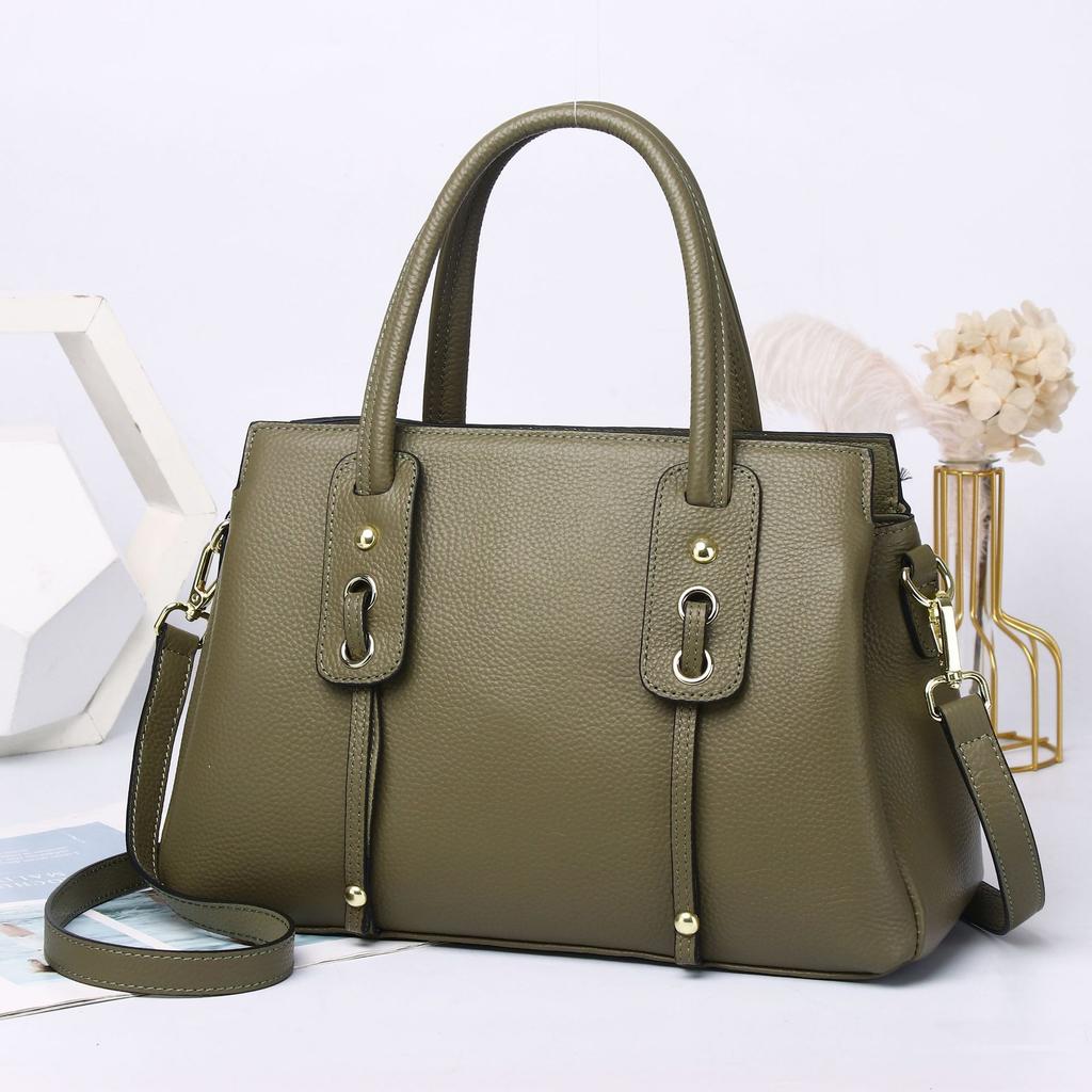 Cowhide Women's Bags, One-shoulder Messenger Bags, Portable Women's Bags, Fashionable Large-capacity Handbags.