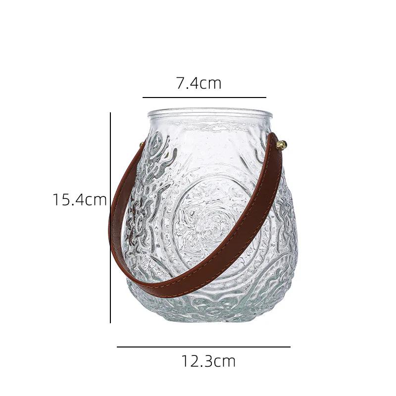 Leather Handle Vintage Glass Vase Colorful Home Decor Floral Arrangement for Boutique & Cafe Gift
