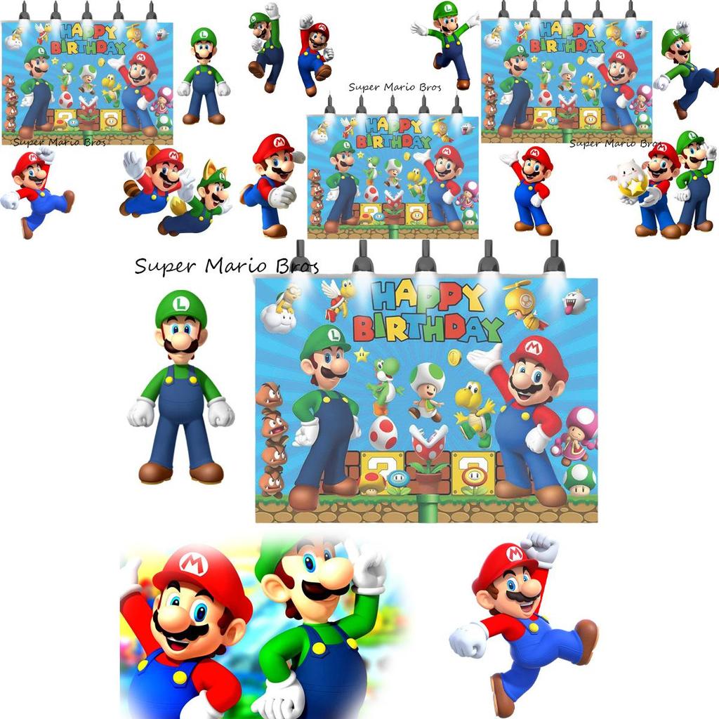 Super Mario Bros. Thema 3d Achtergrond Voor Kinderverjaardagsfeest Mario En Luigi