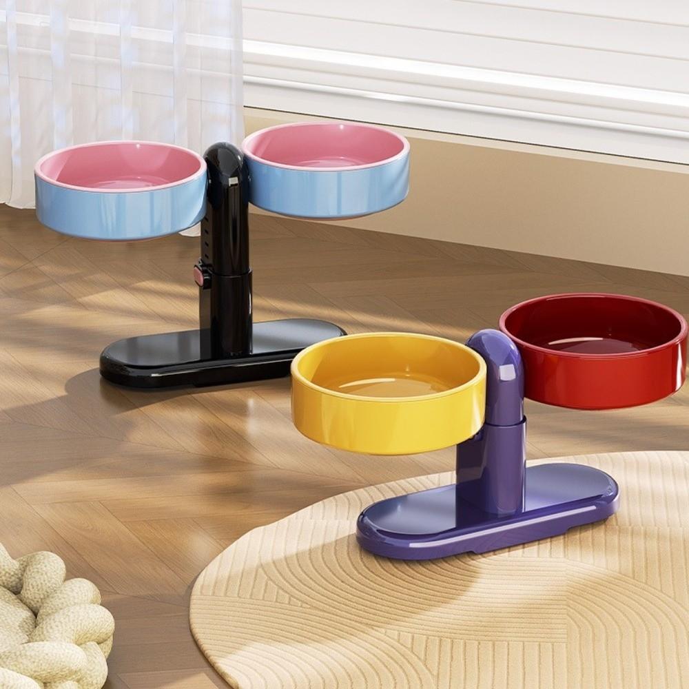 Adjustable Height Double Dog Bowl Anti-Leakage High Legged Bowl Suction Cup Pet Bowl for Cats Dogs