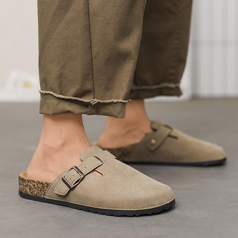 Fashion Plus Size 47 Men Half Shoes Casual Loafers Cork Clogs Slippers Fashion Suede Slip-on Flat Sandals soft-Soled Casual Sandals
