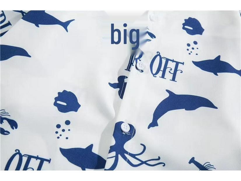 Handsome Pirate King Luffy Graffiti Short Sleeve Men's Trendy Loose Summer Shirt