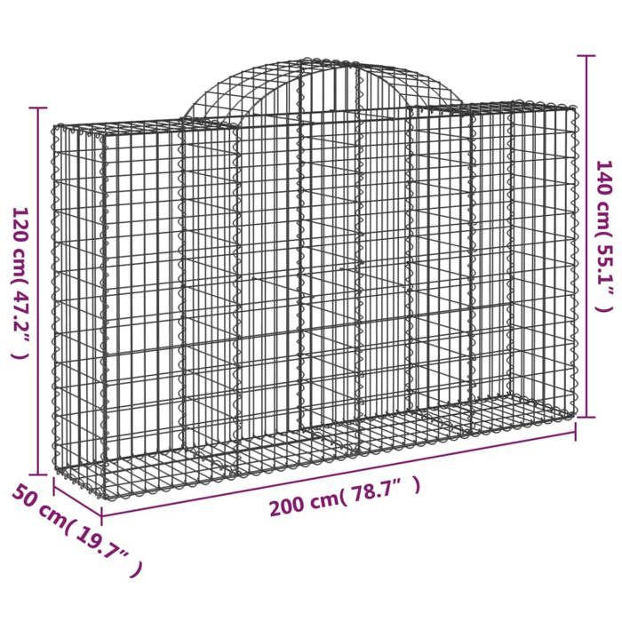 VidaXL Paniers à gabions arqués 18 pcs 200x50x120/140 cm Fer galvanisé, gabion, cage de gabion, panier de mur de gabion, mur 3146355
