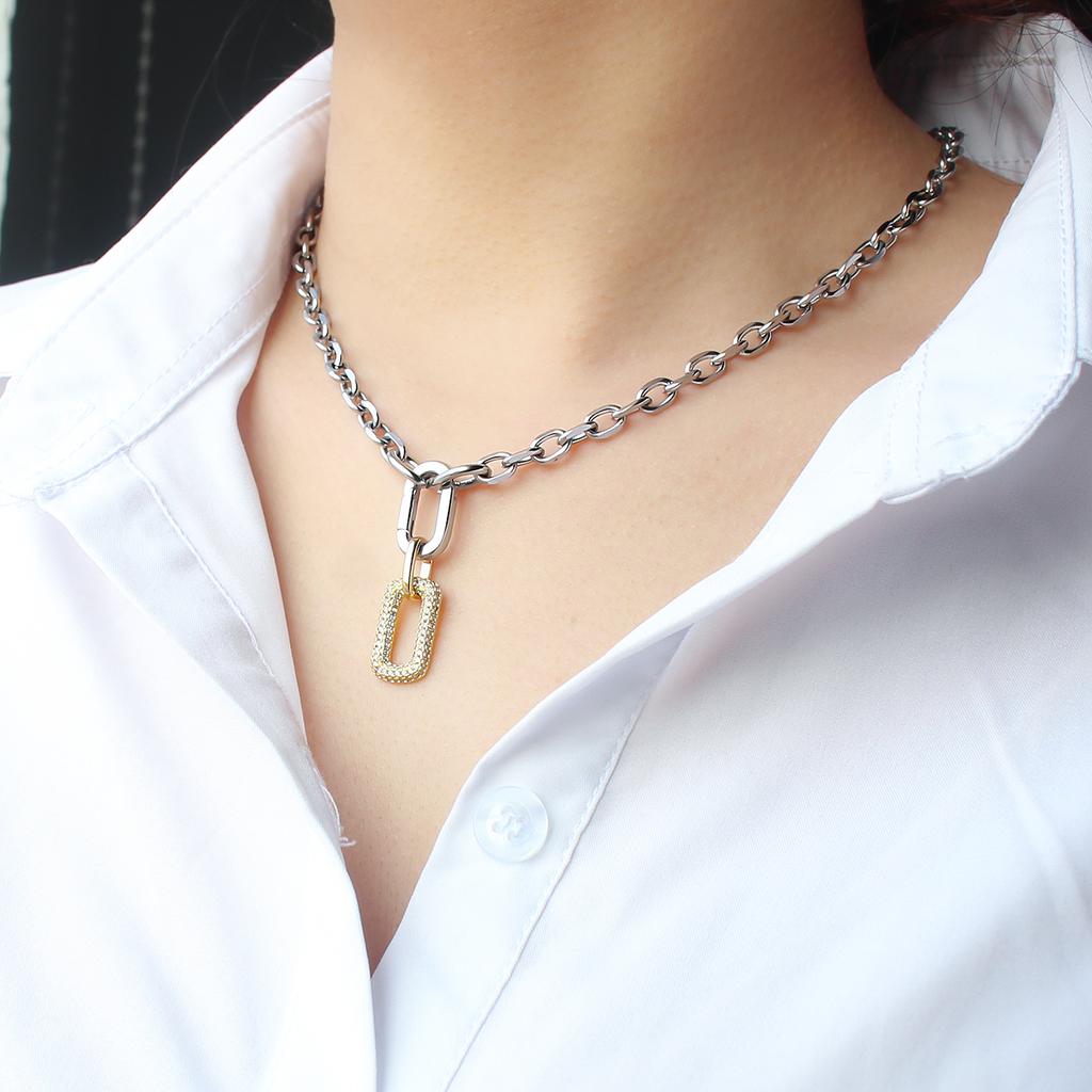 Fashion Luxury Silver Plated Chain Gold Silver Clasp Diamond Pendant Paper Clip Necklace with Zirconia Women Jewelry