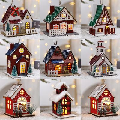 Tatil Masaüstü Süsleri Noel Atmosferi Dekorasyonları Işık Yayabilen Noel Ahşap Ev Kolye Uçları Yaratıcı El Sanatları