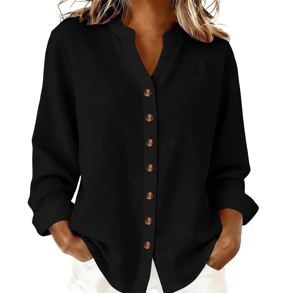 Women's Fashion Casual -Colour Long-Sleeved Button-Front Cardigan Shirt T-Shirt Top