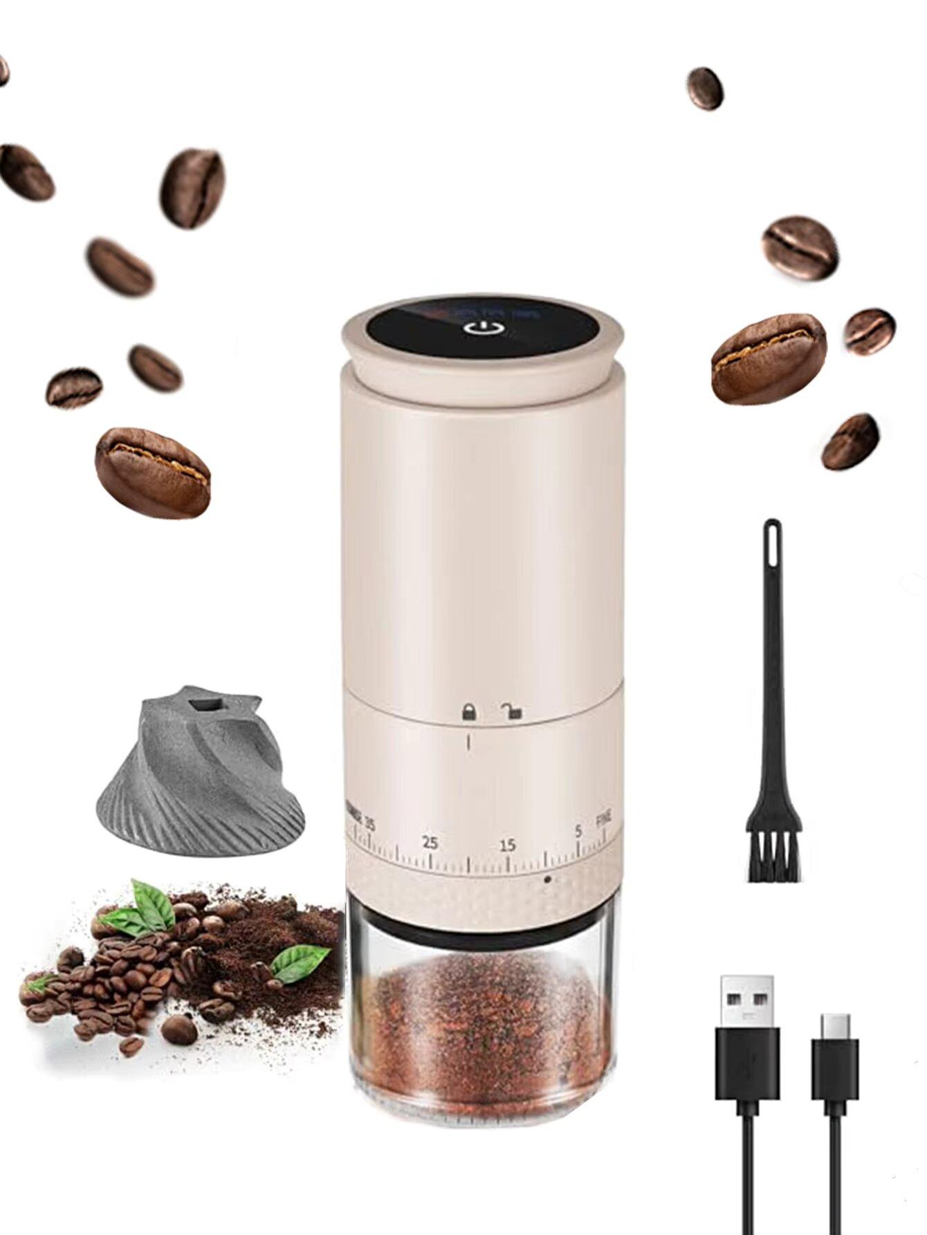 

1500mAh Electric Coffee Grinder Externally Adjustable Type-C Charging Coffee Burr Grinder Bean Grinding Machine Coffee Maker бежевый