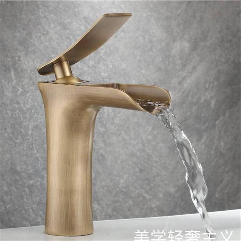 Antique Bronze Bathroom Faucet Basin Faucets Hot & Cold Brass Bathroom Sink Faucet Waterfall Lavotory Faucet Mixer Water Tap