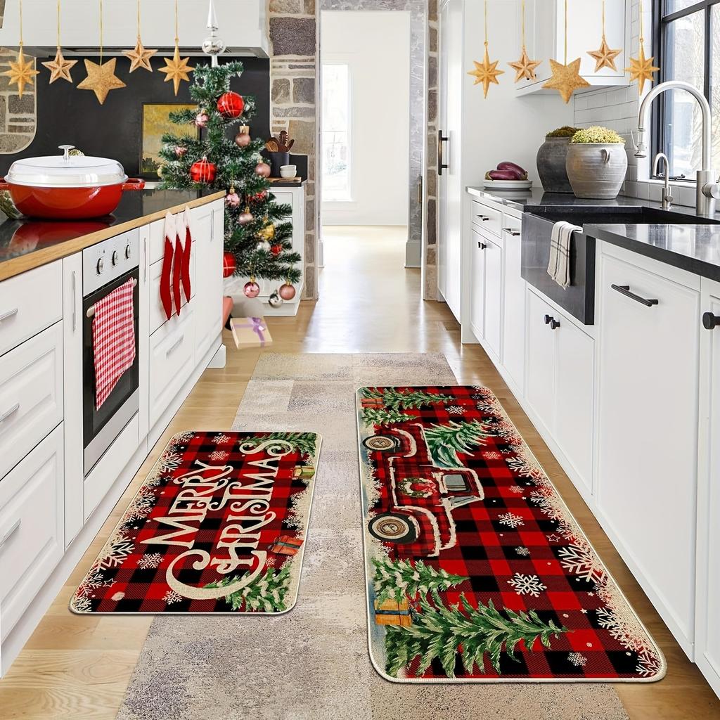1PC Christmas Pattern Kitchen Rugs Non-Slip Door Mats Pop Design Living Room Rugs Bath Mat Carpet for Home Sink Laundry Decor