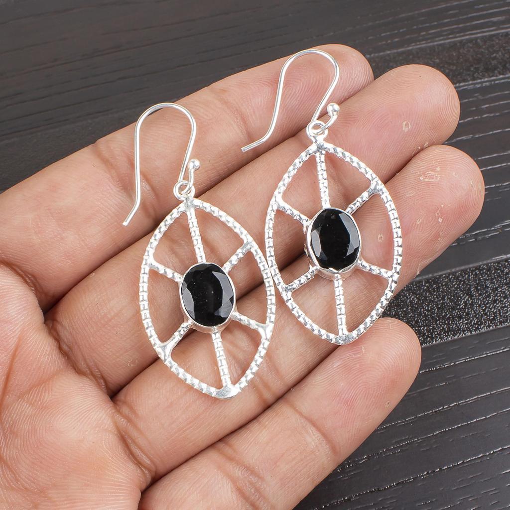 Black Onyx Earrings Gemstone Jewelry, 925 Solid Sterling Silver Earrings, Gift For Women Handmade Earrings For Wedding Gift