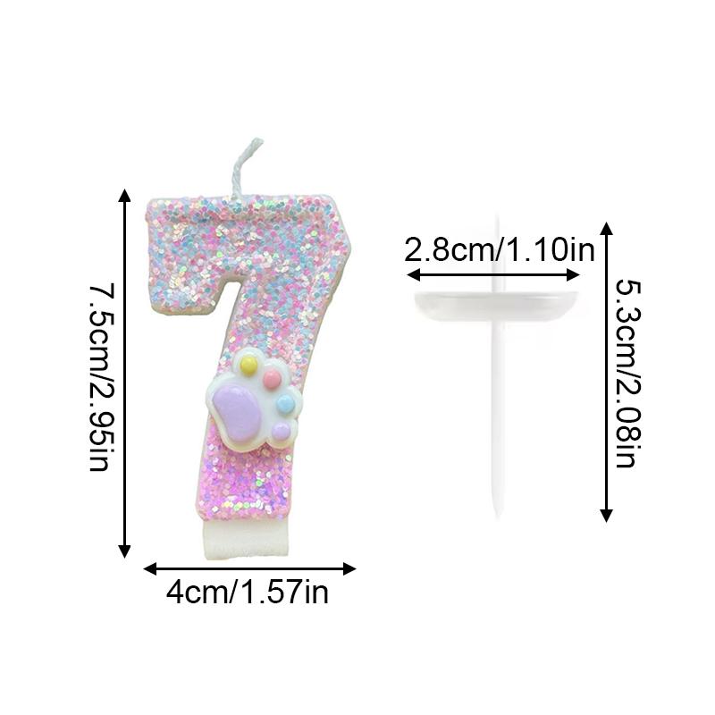1PC Non-Toxic Soy Wax Candles Candle Adorable Cat Paw & Number Candle Set Cat Claw Digital Birthday Candle 7.5x4cm