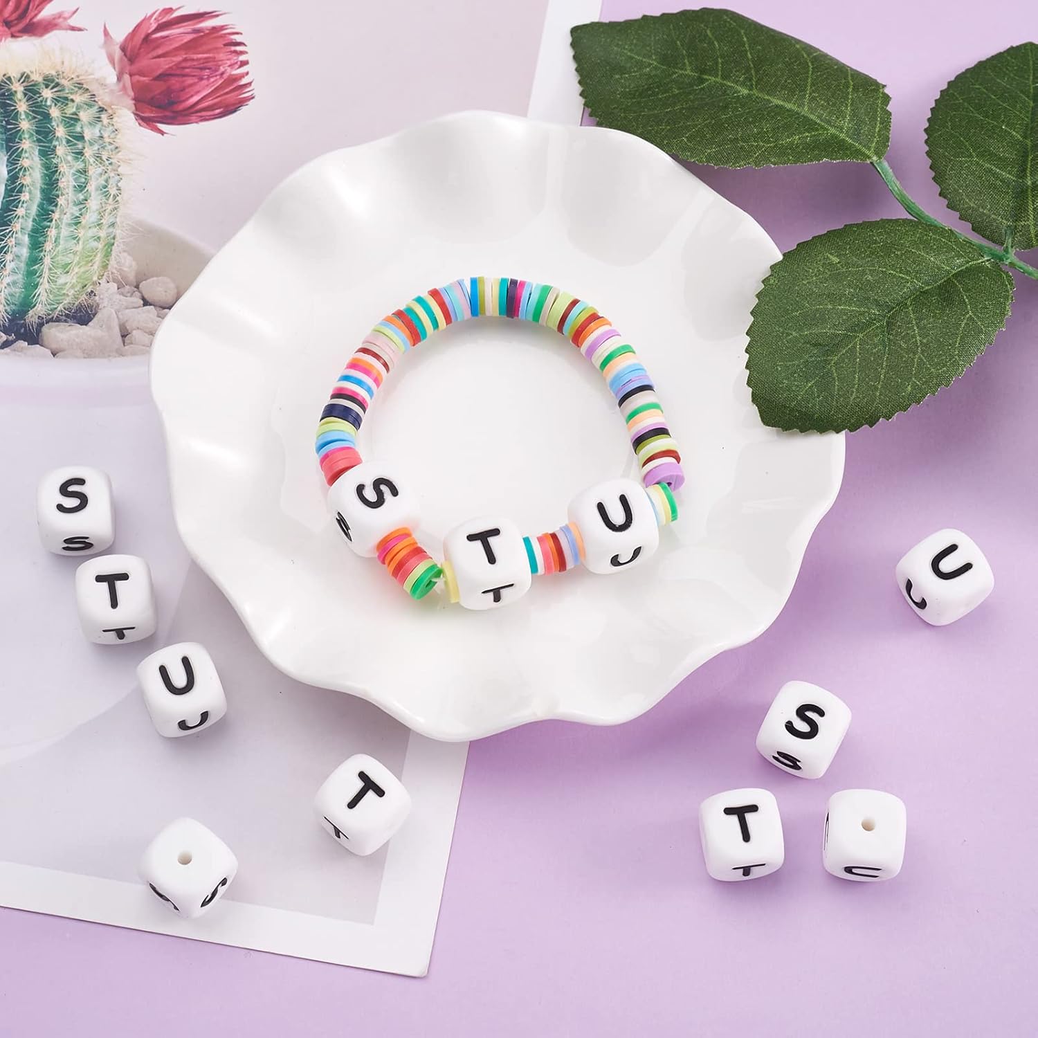 

BB Beadthoven 100pcs White Silicone Cube Letter Beads (12mm) - Loose Beads for DIY Jewelry Making