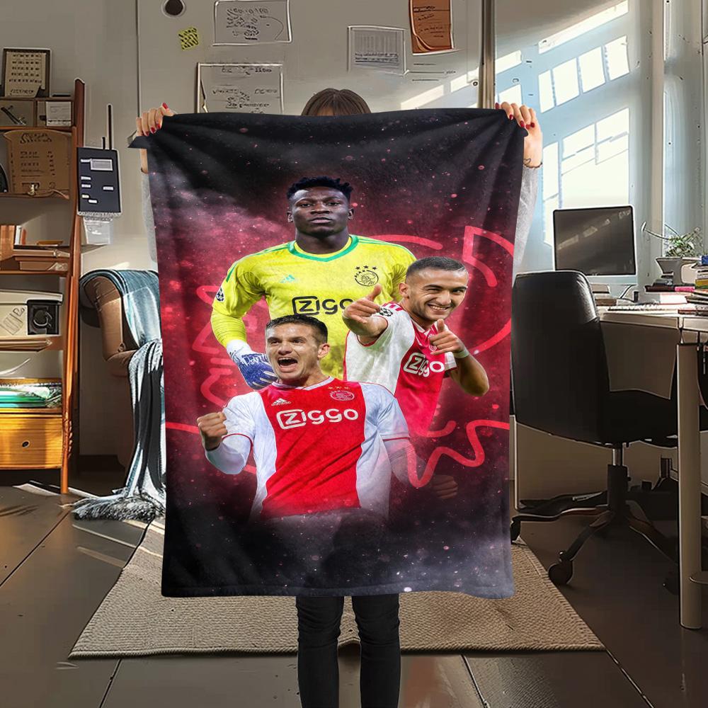 AFC Ajax Logo Print Flanelldecke, Hohe Qualität, Bequem für alle Jahreszeiten, Heimdekoration, Wärme und Komfort