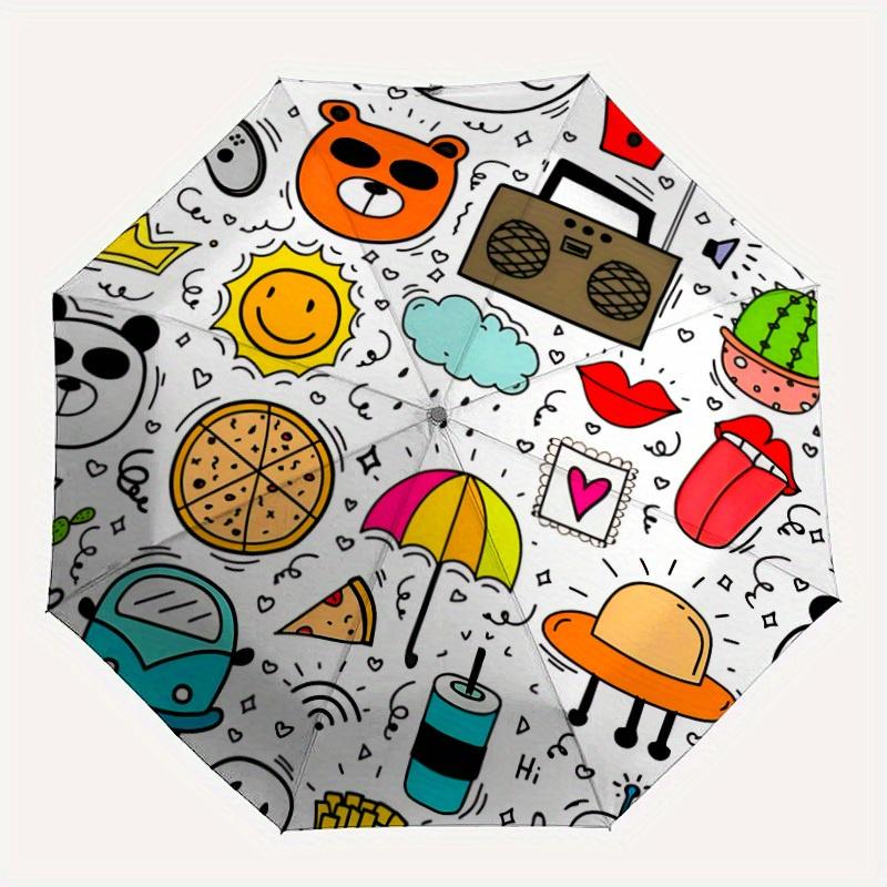 

1pc Doodle Pattern Automatic Folding Umbrella, Portable & Foldable Design with 8 Ribs, Casual Outdoor Accessory yy250805087