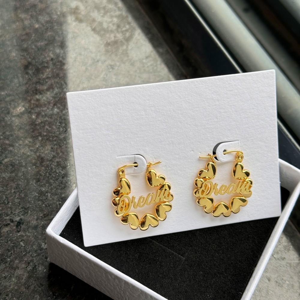 QIUHAN ODM Customized Letter 30mm Heart Shape Earring Custom Name Hoop Earrings 20mm size&Heart Shape золотой