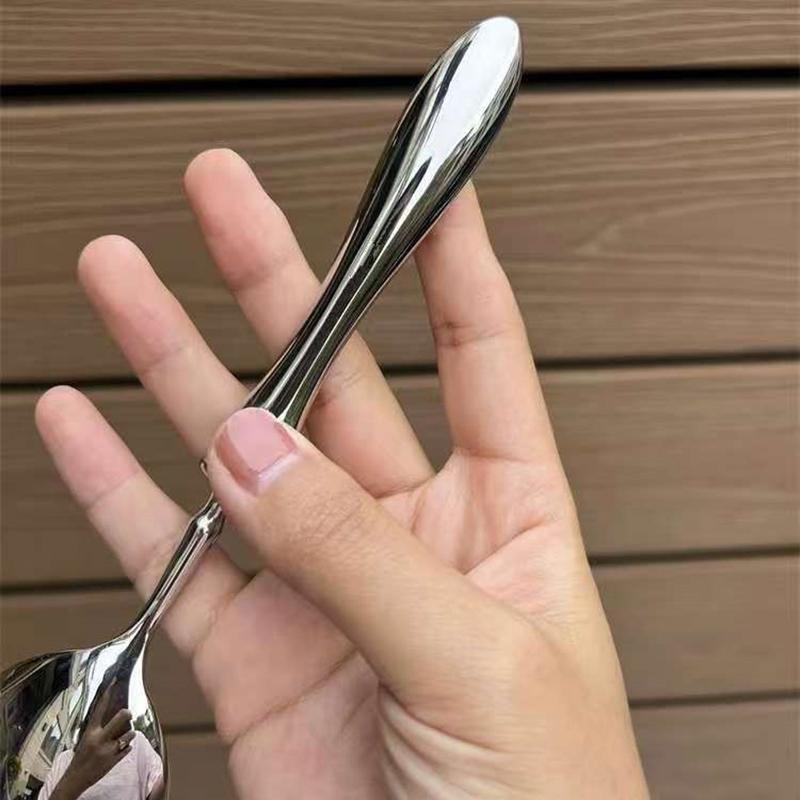 Nerezové kulaté lžíce Síťka Červená Zlatá Večeře Dlouhá rukojeť Míchací Dezertní lžíce Na Kuchyňské Doplňky Gadgets