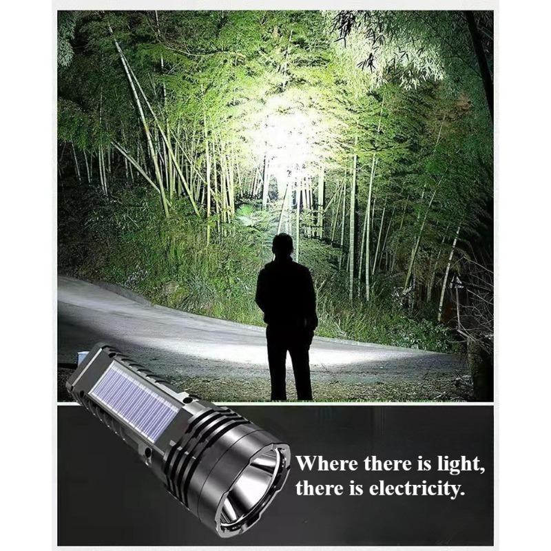 Solar LED Taschenlampe USB Aufladung Multifunktionale Taschenlampe Wasserdichte Taschenlampe Eingebaute Batterie Handlampe Campinglicht