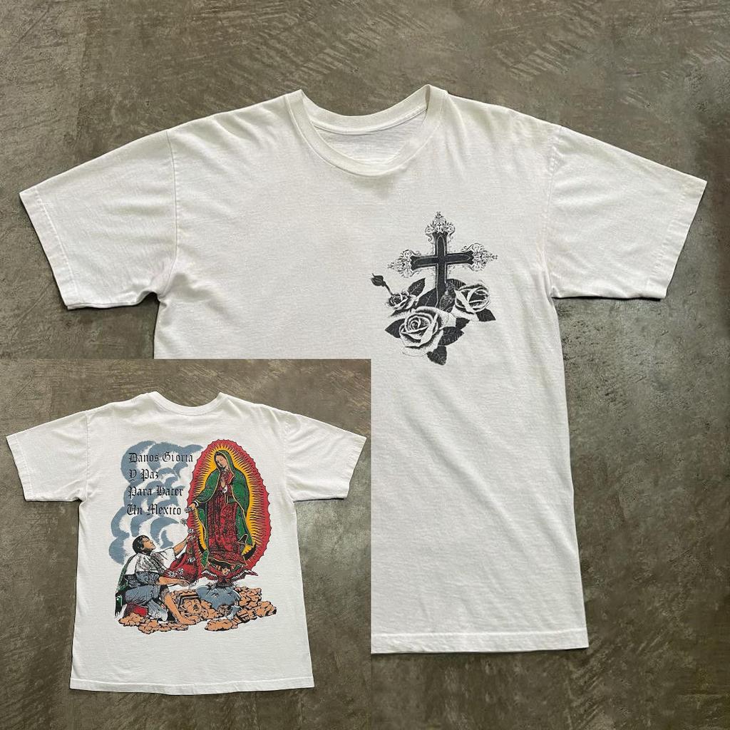 American Retro Niche Streetwear Brand Sacred Portrait Fun Creative Printed Short-sleeved Vintage High Street Casual T-shirt