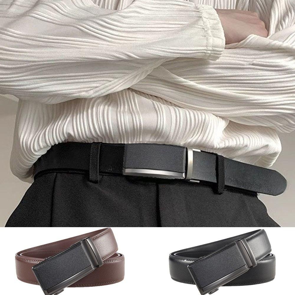 Simple Genuine Leather Belts 110/120/130cm Men's Waistband Luxury Metal Buckle Belt  Male