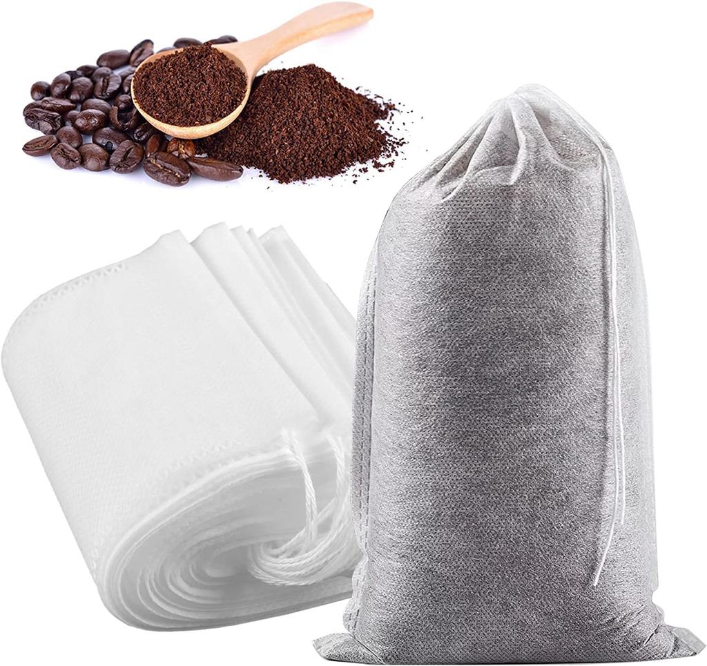 Yzurbu Cold Brew Coffee Bags, 100 Count, 6" X 8" Mess-Free Disposable Filter Bags with Drawstring for Coffee Grounds & Iced Tea