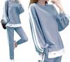 Second Roots Sweatsuit Layered Style with Side Comfortable and Long Sleeve Solid No Sporty Top and Bottom Light 2-Piece Set, Stripes, Loungewear,