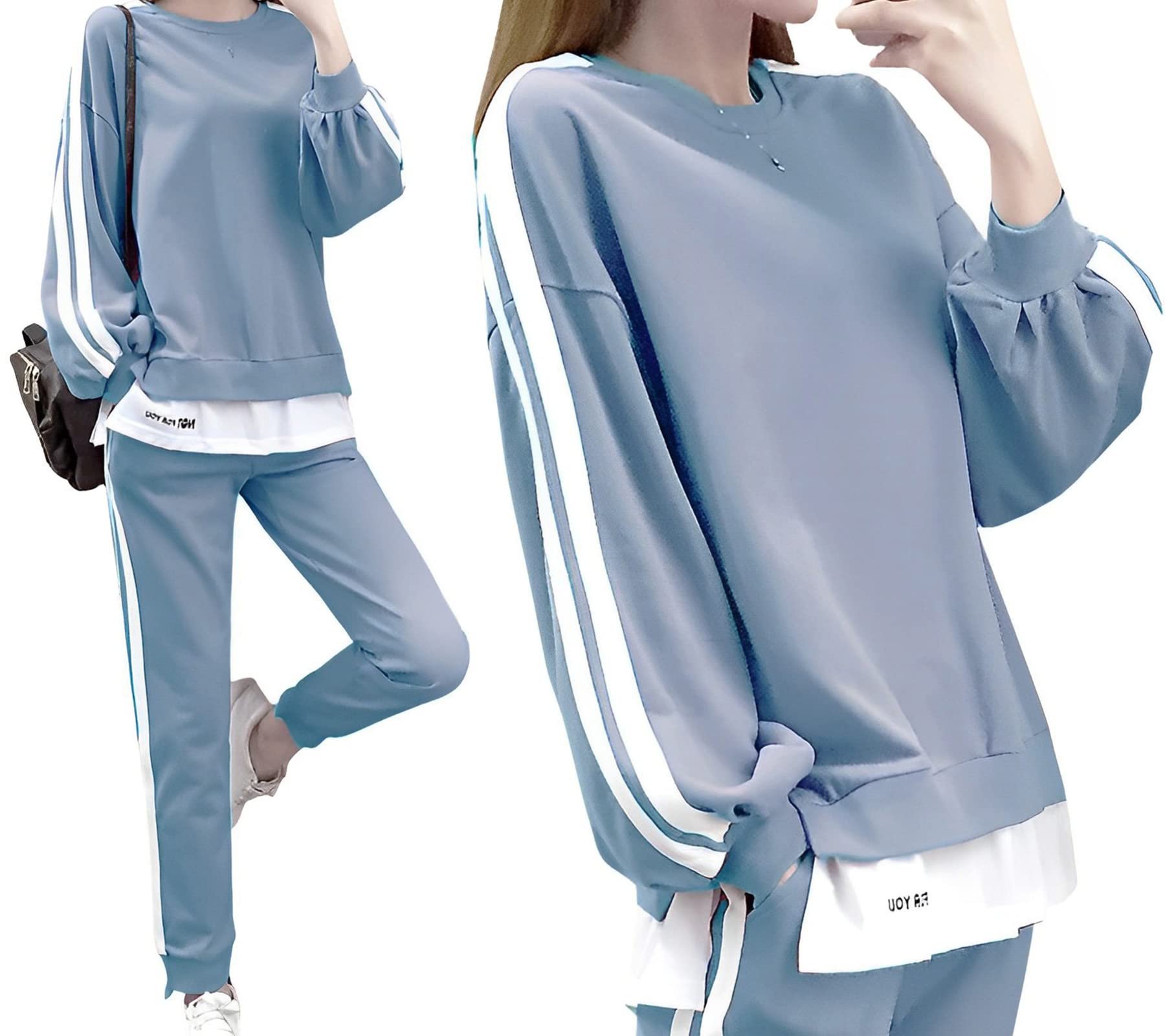 

Спортивный костюм Second Roots, многослойный стиль, с удобными рукавами и боковыми полосками, однотонный, без спортивного верха и низа, легкий комплект из 2 предметов, полоски, одежда для дома,